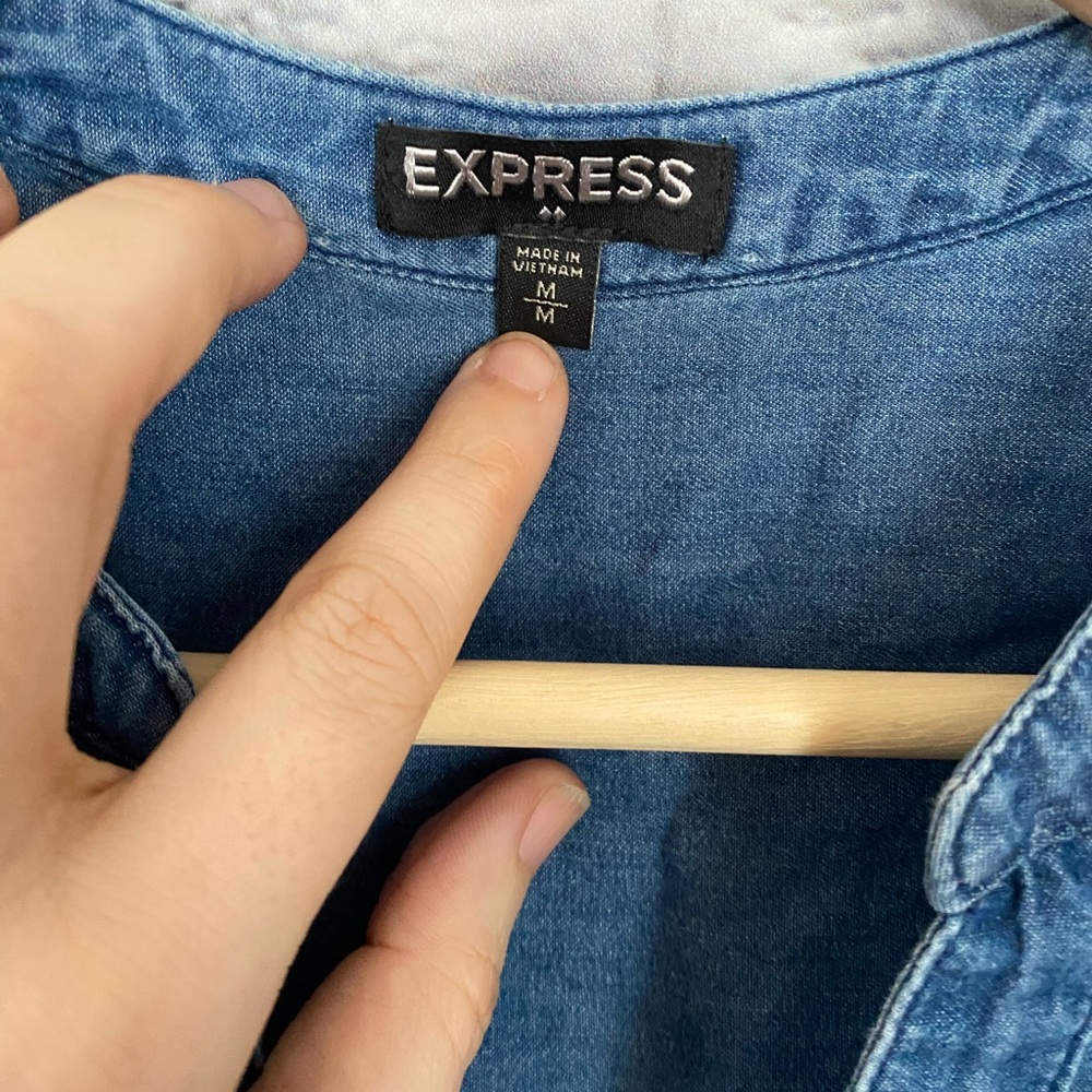 Express Chambray Button-Up Cinched Waist Romper. … - image 5